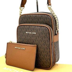 Michael Kors Medium NS Chain Xbody Bag & Small TZ Coinpouch w/ID Brown/Gold